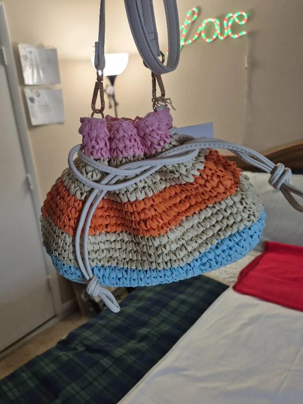 HandWoven Straw Crossbody Bag Natural Beaded - LIVE IN STYLE, NEW